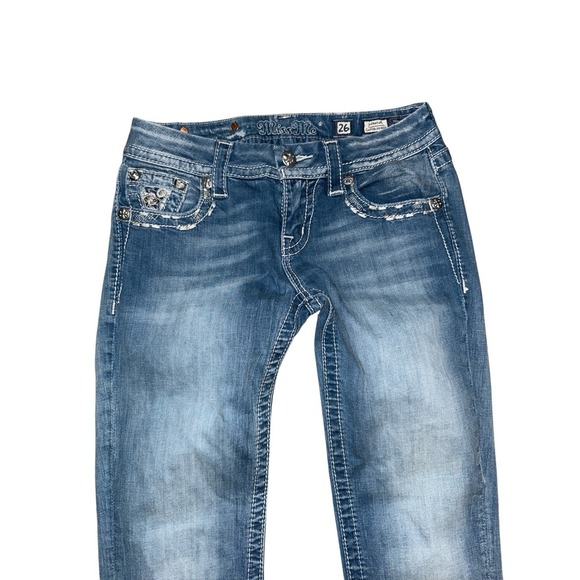 Miss Me Cuffed Skinny Jeans‎ Womens 26 Light Wash Embellished Denim Western - Picture 4 of 15